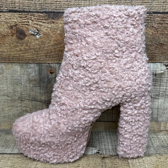 Shellys London High Heel Platform Boots Light Pink Sherpa Wool Effect Size 9 - Picture 7 of 13